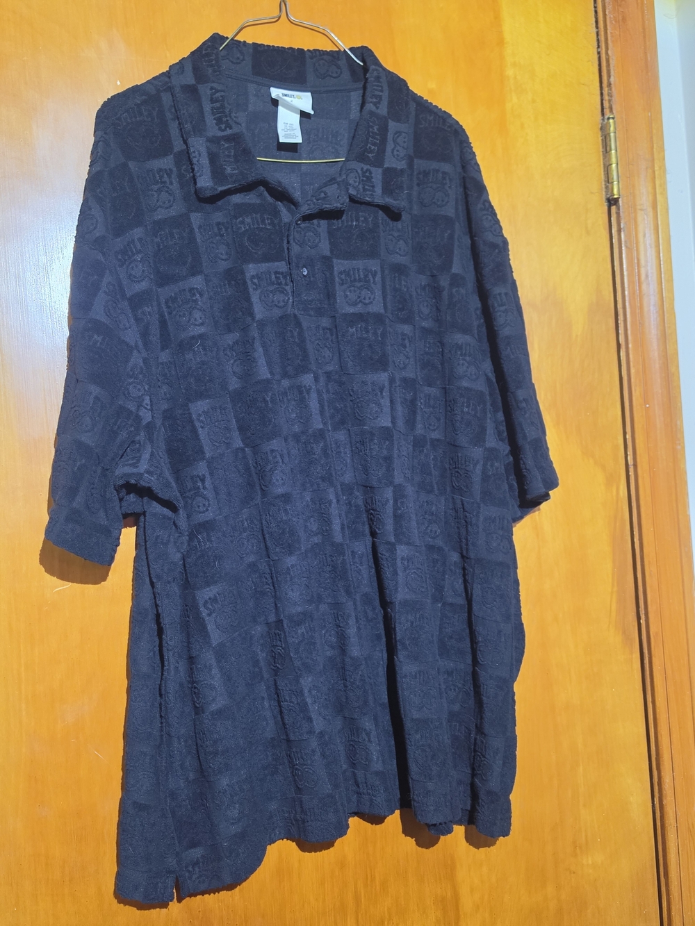 Smiley x H&M Black Jacquard Terry Towel Cloth Polo Shirt Men’s Size XXL